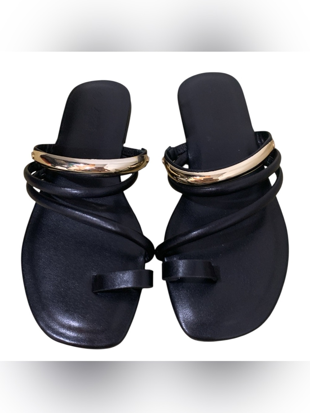 Ardene Black Sandals with Gold Accent S6